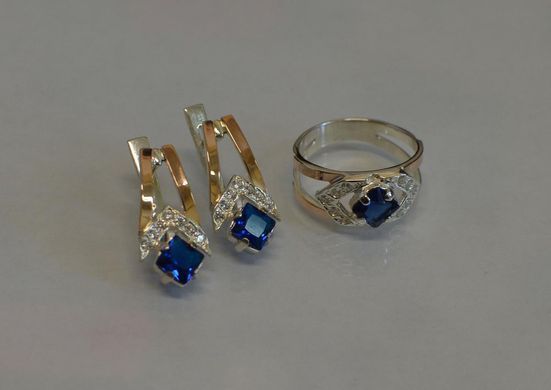 Серебряный набор с золотыми пластинами 027 22