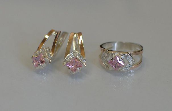 Серебряный набор с золотыми пластинами 027 22