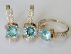 Серебряный набор с золотыми пластинами 046 22