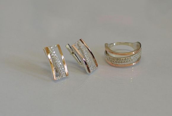 Серебряный гарнитур с пластинами из золота 059 22