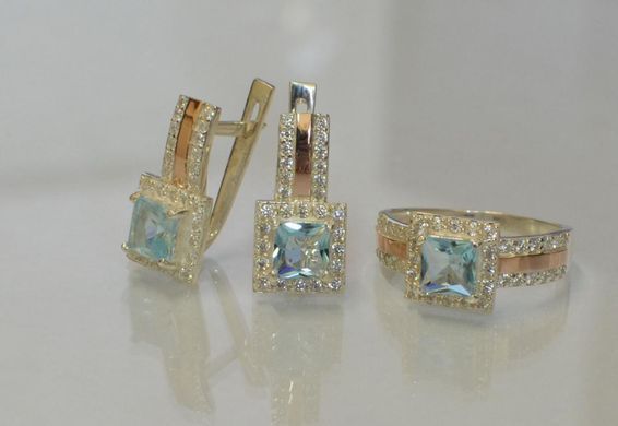 Серебряный набор с золотыми пластинами 048 22